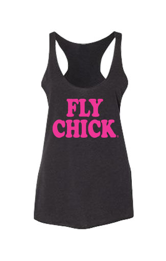 Fly Chick Retro Logo Black Heather Tank