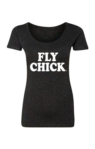 Fly Chick Retro Vintage Black Logo Scoop Neck T-Shirt