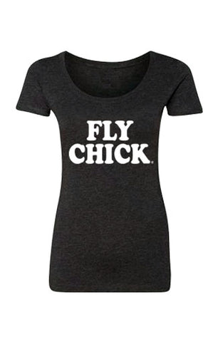 Fly Chick Retro Vintage Black Logo Scoop Neck T-Shirt